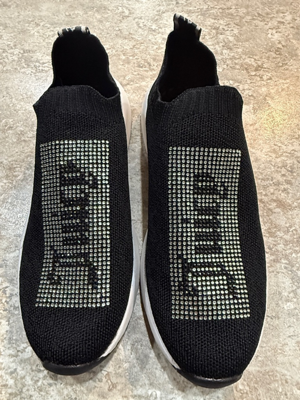 Juicy Couture Black Knit Slip-On Sneakers with Crystal Logo